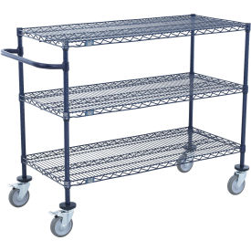 Push Cart, 3 Shelf, 36"W x 14"D x 40"H, Poly Casters, 4 Swivel, 2 Brake