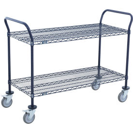 Utility Cart, 2 Shelf, 42"W x 21"D x 39"H, Poly Casters, 4 Swivel, 2 Brake