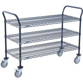 Utility Cart, 3 Shelf, 54"W x 14"D x 39"H, Poly Casters, 4 Swivel, 2 Brake