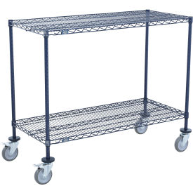 Shelf Cart, 2 Shelf, 42"W x 18"D x 40"H, Poly Casters, 4 Swivel, 2 Brake