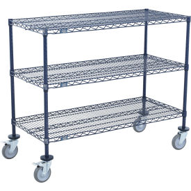 Shelf Cart, 3 Shelf, 72"W x 14"D x 40"H, Poly Casters, 4 Swivel, 2 Brake