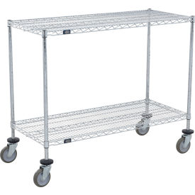 2 Shelf Shelf Cart, Chrome, 42"W x 14"D x 40"H, Poly Casters, 4 Swivel