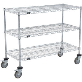 3 Shelf Shelf Cart, Chrome, 42"W x 18"D x 40"H, Poly Casters, 4 Swivel, 2 Brake