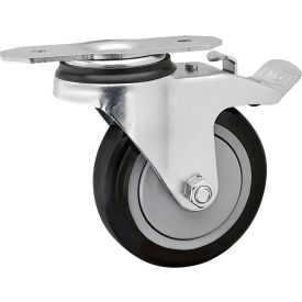 15 Series 30, 40, 45 4" Swivel T-Slot Mount Caster with Brake, Black Poly Wheel