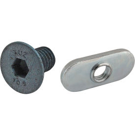 M6 x 10mm Blue FHSCS with Slide-In Economy T-Nut - Centered Thread, Bright Zinc