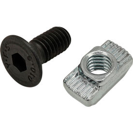 M6 x 14mm Black FHSCS with Standard Drop-In T-Nut, Bright Zinc