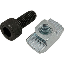 M6 x 14mm Black SHCS with 45 Series M6 Standard Drop-In T-Nut, Bright Zinc