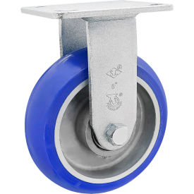 6" Hd Flange Mount Caster, Rigid, Blue Poly Wheel, 1500 Capacity