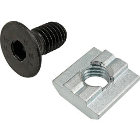 M8 x 16MM Black FHSCS with Self-Aligning Slide-In T-Nut, Bright Zinc