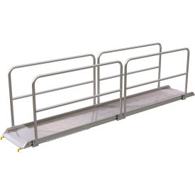 Aluminum Wheel Walk Ramp Steel w/ Handrails, 170-13/16''L x 28''W, 1600 Lb. Cap., Silver