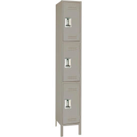 Standard 3-Tier Locker, 15"W x 15"D x 78"H, 1 Wide, Steel, Gray, Assembled