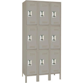 Standard 3-Tier Locker, 45"W x 15"D x 78"H, 3 Wide, Steel, Gray, Assembled