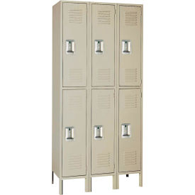 2-Tier Standard Metal Locker, 36"W x 15"D x 78"H, 3 Wide, Putty, Assembled