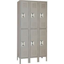 2-Tier Standard Metal Locker, 36"W x 12"D x 66"H, 3 Wide, Gray, Assembled