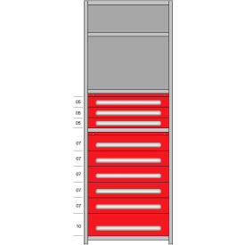 2000 Starter Beaded Post Drawers in Shelving, 36"W x 18"D x 85"H, 9 Drawers, Gray