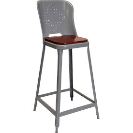 1901 24" High Metal Counter Stool with Back & Wood Seat, Dove Gray Powder Coat