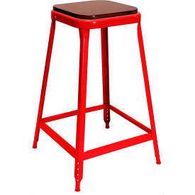 1901 24" High Metal Counter Stool with Wood Seat, Roaring Red Powder Coat