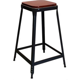 1901 24" High Metal Counter Stool with Wood Seat, Vulcan Black Powder Coat