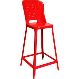1901 24" High Metal Counter Stool with Back, Roaring Red Powder Coat