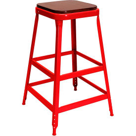 1901 30" High Metal Bar Stool with Wood Seat, Roaring Red Powder Coat