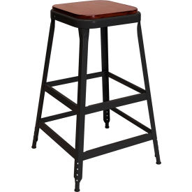1901 30" High Metal Bar Stool with Wood Seat, Vulcan Black Powder Coat
