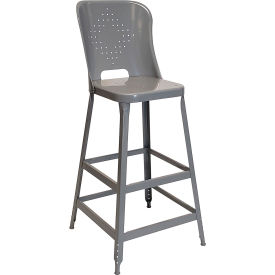 1901 30" High Metal Bar Stool with Back, Dove Gray Powder Coat