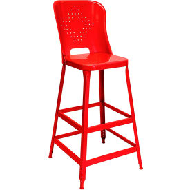 1901 30" High Metal Bar Stool with Back, Roaring Red Powder Coat
