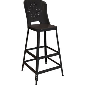 1901 30" High Metal Bar Stool with Back, Vulcan Black Powder Coat
