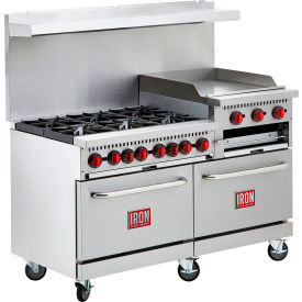 60" Restaurant Range with 24" Raised Griddle, 6 Burner, 276000 BTU, Silver