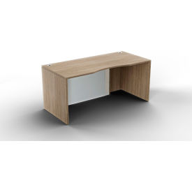 Ryker Curved Desk Shell with Glass Mod, 66''W x 30''D x 29-1/2''H, Aged Oak