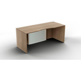 Ryker Curved Desk Shell with Glass Mod, 71''W x 30''D x 29-1/2''H, Aged Oak