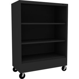 Welded Bookcase with Casters, 36"W x 18"D x 49-1/2"H, 3 Openings, Black