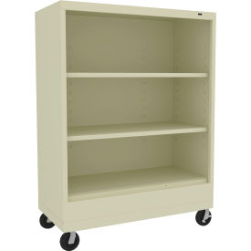 Welded Bookcase with Casters, 36"W x 18"D x 49-1/2"H, 3 Openings, Champagne/Putty