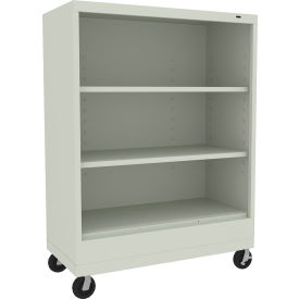 Welded Bookcase with Casters, 36"W x 18"D x 49-1/2"H, 3 Openings, Light Gray