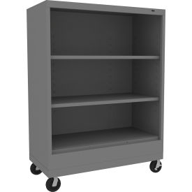 Welded Bookcase with Casters, 36"W x 18"D x 49-1/2"H, 3 Openings, Medium Gray