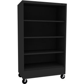 Welded Bookcase with Casters, 36"W x 18"D x 61-1/2"H, 4 Openings, Black