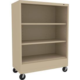 Welded Bookcase with Casters, 36"W x 18"D x 49-1/2"H, 3 Openings, Sand