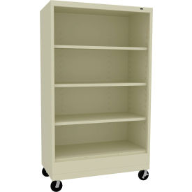 Welded Bookcase with Casters, 36"W x 18"D x 61-1/2"H, 4 Openings, Champagne/Putty