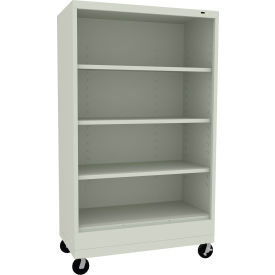 Welded Bookcase with Casters, 36"W x 18"D x 61-1/2"H, 4 Openings, Light Gray