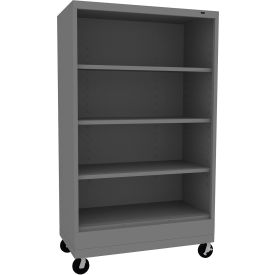Welded Bookcase with Casters, 36"W x 18"D x 61-1/2"H, 4 Openings, Medium Gray
