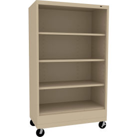Welded Bookcase with Casters, 36"W x 18"D x 61-1/2"H, 4 Openings, Sand