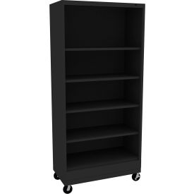 Welded Bookcase with Casters, 36"W x 18"D x 78-1/2"H, 5 Openings, Black