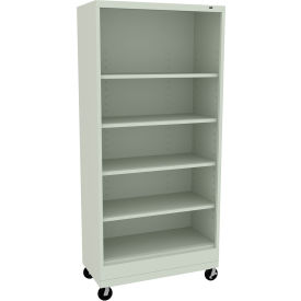 Welded Bookcase with Casters, 36"W x 18"D x 78-1/2"H, 5 Openings, Light Gray