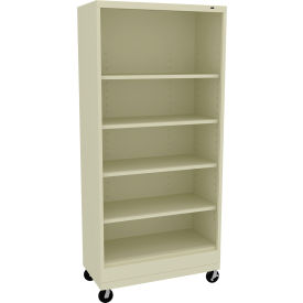Welded Bookcase with Casters, 36"W x 18"D x 78-1/2"H, 5 Openings, Champagne/Putty