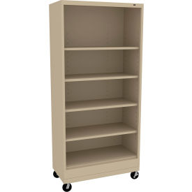 Welded Bookcase with Casters, 36"W x 18"D x 78-1/2"H, 5 Openings, Sand