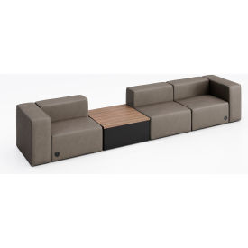Conversa 3 Person Sofa w/Studio Teak Occasional Table & Power Outlet, Dillon Storm Vinyl