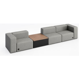 Conversa 3 Person Sofa w/Studio Teak Occasional Table & Power Outlet, Dillon Steel Vinyl