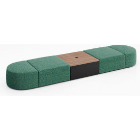 4 Person Modular Seating with Studio Teak Table & Power Outlet, Connelly Peacock Fabric