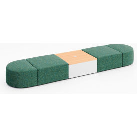 4 Person Modular Seating with Natural Table & Power Outlet, Connelly Peacock Fabric