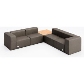 Conversa 4 Person Corner Sofa with Natural Table & Power Outlet, Dillon Storm Vinyl